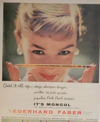 Eberhard Faber Mongol Pencils Pretty Woman Original 1957 Time Ad 7.5x11  • $13.68