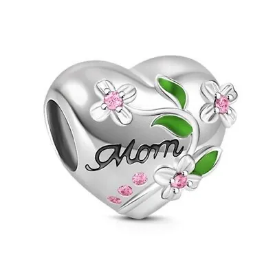 Floral Mom Heart S925 Sterling Silver Bead Charm For Women Aunt Mum Nan • £7.90