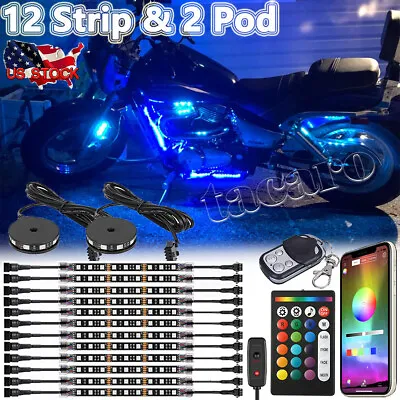 14X Motorcycle RGB LED Strip Light Under Glow Neon Kit APP Music Timing Control • $60.98