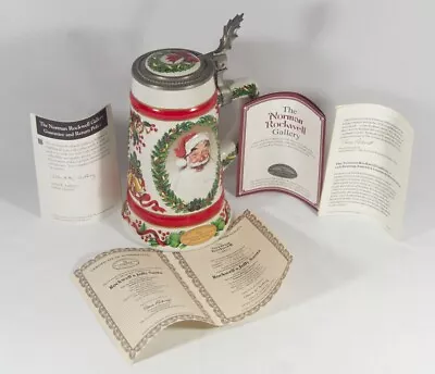 VTG 1992 Christmas Santa Beer Stein Norman Rockwell - COA & Reg Card Included • $29.99