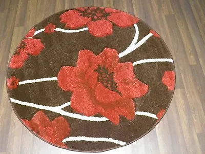 £39.99 • Buy LUXURY GREAT QUALITY MODERN WOVEN RUGS POPPY CIRCLE DESIGN 120CMx120CM BROWN RED