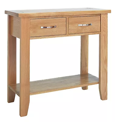 Small Oak Console Table | Solid Wood Hall/Side/End/Telephone Table With 2 Drawer • £189.99