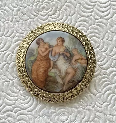 Vintage Victorian Style Three Ladies Transfer Cameo Brooch Pin • $26