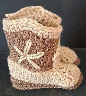 $15 • Buy Handmade Crochet Baby Cowboy Boots, Tan, 4 Inch Sole