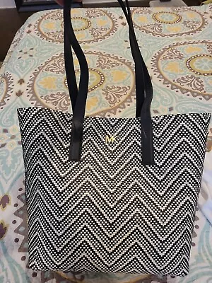 Michael Kors Junie Chevron Woven Leather Large Tote Admiral Blue Optic White NWT • $199.99