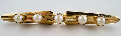 Vintage Goldtone Faux Pearl Bar Brooch • $6.99