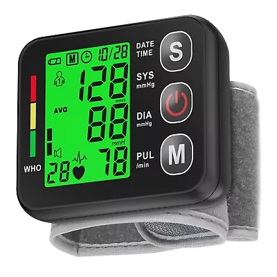 Digital Backlit Wrist Blood Pressure Monitor LCD Heart Rate BP Machine Cuff • £13.99