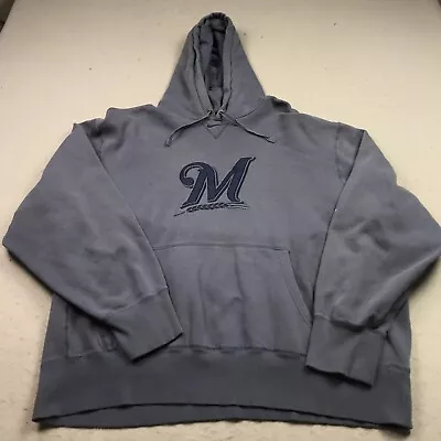 VINTAGE Milwaukee Brewers Hoodie Mens 2XL Blue Nike Center Swoosh MLB Logo Heavy • $27.99