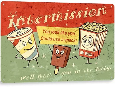 Movie Sign Movie Snacks Popcorn Soda Ice Cream Cinema Tin Sign Intermission • $19