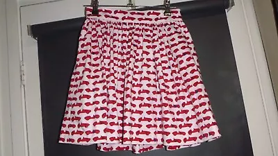 KATE SPADE New York Fit And Flare Short Skirt Red Race Car Print  0 (XS)  • $31