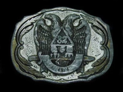 TA03128 VINTAGE 1987 **SCOTTISH RITE 32nd DEGREE MASON** BRASSTONE BELT BUCKLE • $23