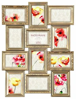 12 Photo Frame Family Picture Gallery Multi Aperture Wall Hanging Collage Gold • £26.99