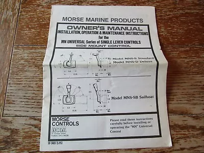 Morse Marine Products Owner's Manual MN Universal Series Single Lever Controls • $6.26