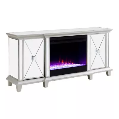 Toppington Mirrored Electric Fireplace Media Console In Mirror/Silver • $628.99