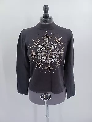 Michael Simon Event Holidays Christmas  Sweater Black Sequin Beaded Snowflake S • $49.99