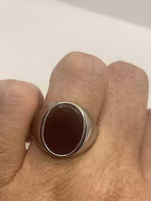 Vintage Silver Stainless Steel  Men's Genuine Carnelian Ring Size 13 • $44