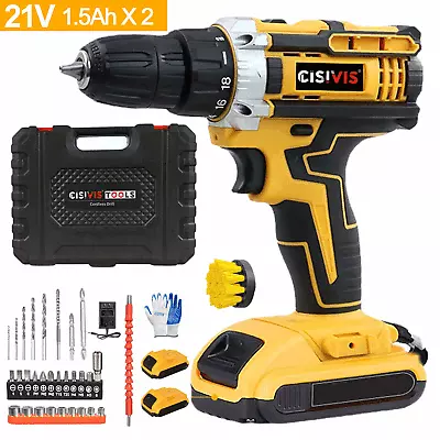 Cordless Drill 21V Adjustable Electric Drill Driver Set 2 Battery Home DIY Tool • $36.54