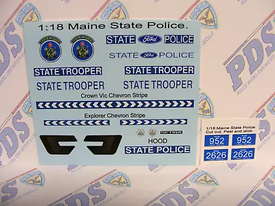 Maine State Police 1/18 Water Slide Decals Fits Motormax Police Vehicles • $11.49