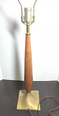 Vintage Mid Century Modern Atomic Table Lamp Danish Wood Brass Finish Base • $85