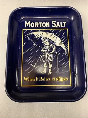 Vintage MORTON SALT  Umbrella Girl When It Rains It Pours Tray W History On Back • $9.60