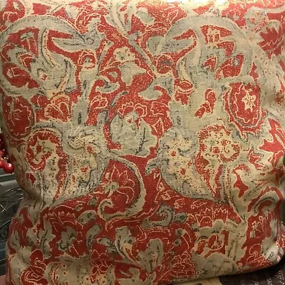 Pottery Barn~20” Sq Pillow~Muted Red/Blue Design~Linen/Cotton~Feather Insert~ • $39.99