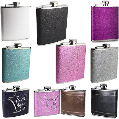 £6.79 • Buy 6oz Hip Flask Brush Stainless Steel & Leather Glitter Flasks - Click & Receive