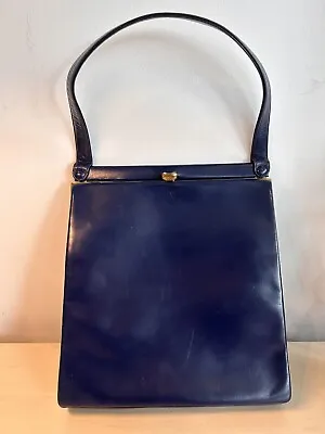 Rare Finigans Of Bond Street Blue Leather Waldybag Handbag With Gold Hardwear • £29.99
