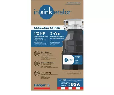 InSinkErator Badger 5 1/2HP Garbage Disposal • $96.90