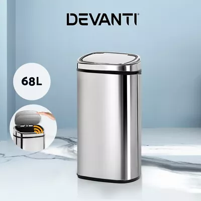 Devanti 68L Motion Sensor Bin Rubbish Automatic Trash Can Kitchen Silver • $77.95