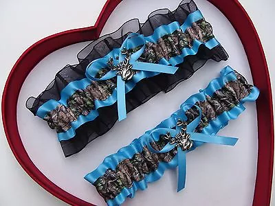 NEW Mossy Oak Camouflage Camo Turquoise Black Wedding Garter* Prom Hunting Deer  • $13.46