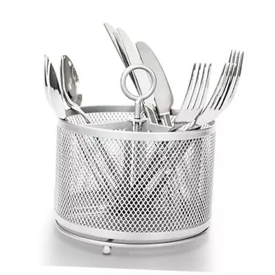 Utensil Holderware Cutlery Caddy - 3 Compartment Rotating Metalware Silver • $25.22