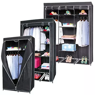 Double Triple Canvas Wardrobe With Shelves Hanging Rail Shoe Clothes Storage • £24.95