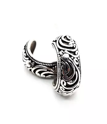 Balinese Tribal Style Sterling Silver Scroll Accent Vintage Hoop Earrings 925 • $19.80