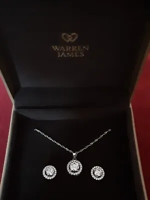 Warren James Silver Halo Necklace & Earrings Set • £25