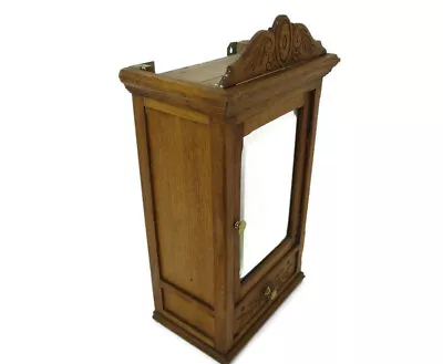 Kitchen Apothecary Bathroom Cabinet Beveled Glass Mirror Hand Carved Oak Flowers • $475