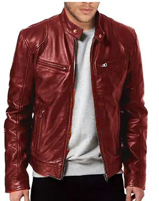 Men's PU Leather Jacket Zip Coat Stand Collar Motorcycle Jackets Outwear Tops • $35.46