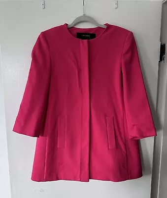 Zara Women's Size M Pink Button-up Quarter Sleeve Round Neck Blazer Jacket Coat  • $25