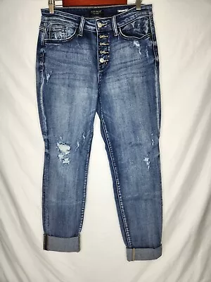 Judy Blue Boyfriend Fit Women's  Distressed  Cuffed Comfort Stretch Jeans • $34.99