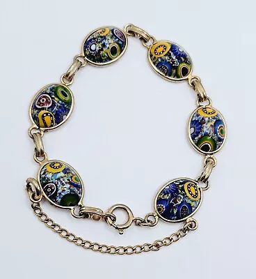Vintage Millefiori Bracelet Art Flat Glass Beads Colorful Abstract Art 7.5  • $32