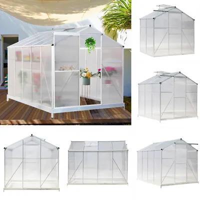 10x6 8x6 6x6 4x6 Greenhouse Aluminum Frame Polycarbonate Panel With Sliding Door • £239.95