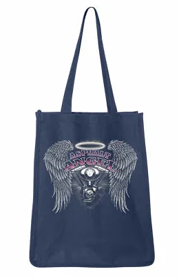 Large Canvas Shopping Travel Beach Tote Bag W/ Asphalt Angel Motorcycle Design • $17.95