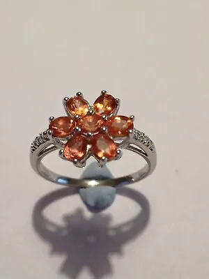 9ct White Gold Fire Opal Cluster Ring With Small Diamonds Size P • £130