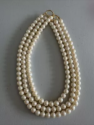 Vintage Unmarked 3 Triple Strand Faux Pearl Necklace Hook Closure • $15