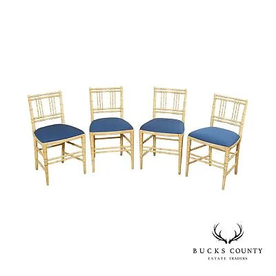 Hollywood Regency Vintage Set Of Four Faux Bamboo Side Chairs • $965