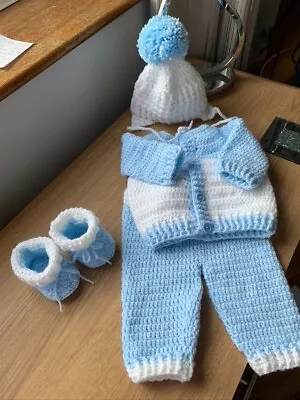 £14.99 • Buy BABY Boy Pram Set 0 To 3 Months Crochet Handmade Gift (Fits Reborn)