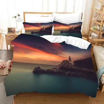 Sunset Ocean Lighthouse Duvet Cover Quilt Cover Pillowcase Bedding Set  • £25.20