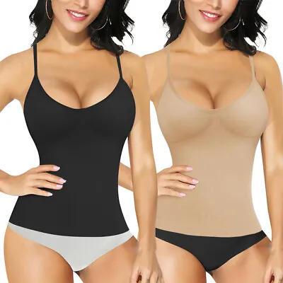 Women Slimming Cami Firm Tummy Control Vest Body Shaper Camisole Padded Bra Top • £13.99