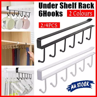 6Hook Mug Cup Rack Holder Under Shelf Kitchen Cabinet Hanger Organiser Wardrobe • $11.24