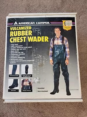 American Camper Vulcanized Chest Waders Waterproof Size 12 Steel Shank Green • $29.95