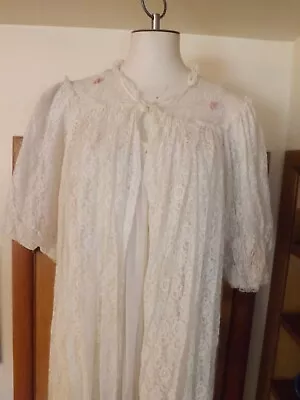 WHITE Peignoir 2pcSet Vintage Sheer Chiffon Nightie Robe Nightgown Large Size 40 • $49.99